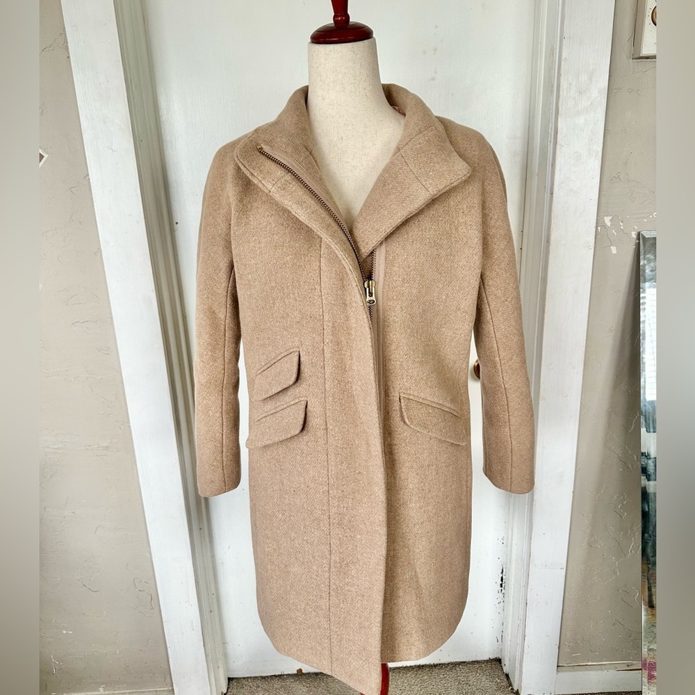 J. Crew Nello Gori Thick Wool Italian Stadium Cloth Tan Longline Cocoon Coat 4P